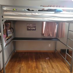 DHP Miles Metal Full Loft Bed with Desk, Silver

