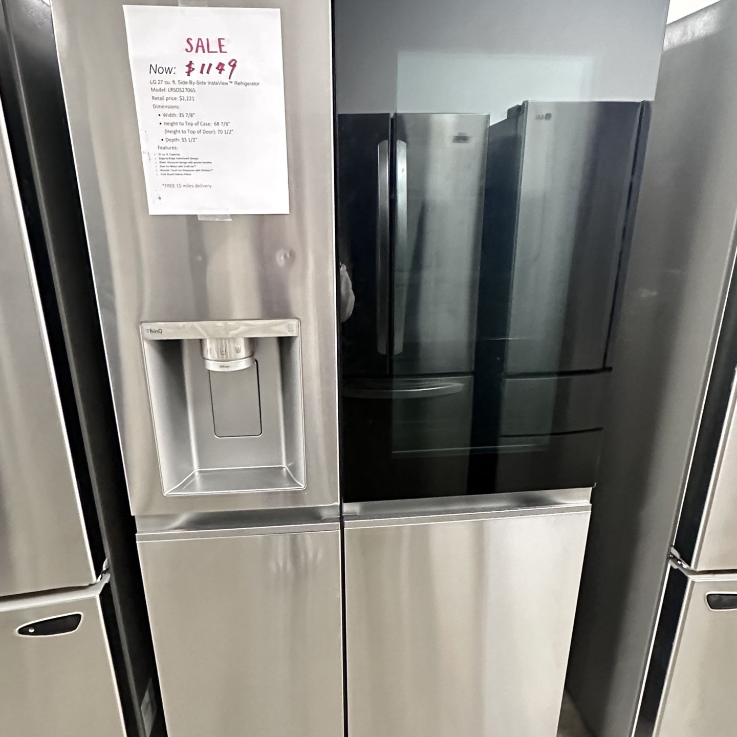 Open Box Unused LG Side By Side Refrige With Instaview 