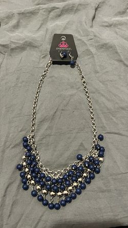Blue Beaded Statement Necklace & Matching Earrings