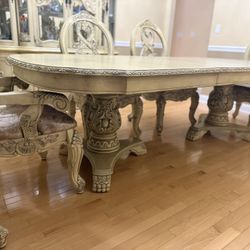 Antique Dining Table Set (6 Chairs) + China Cabinet
