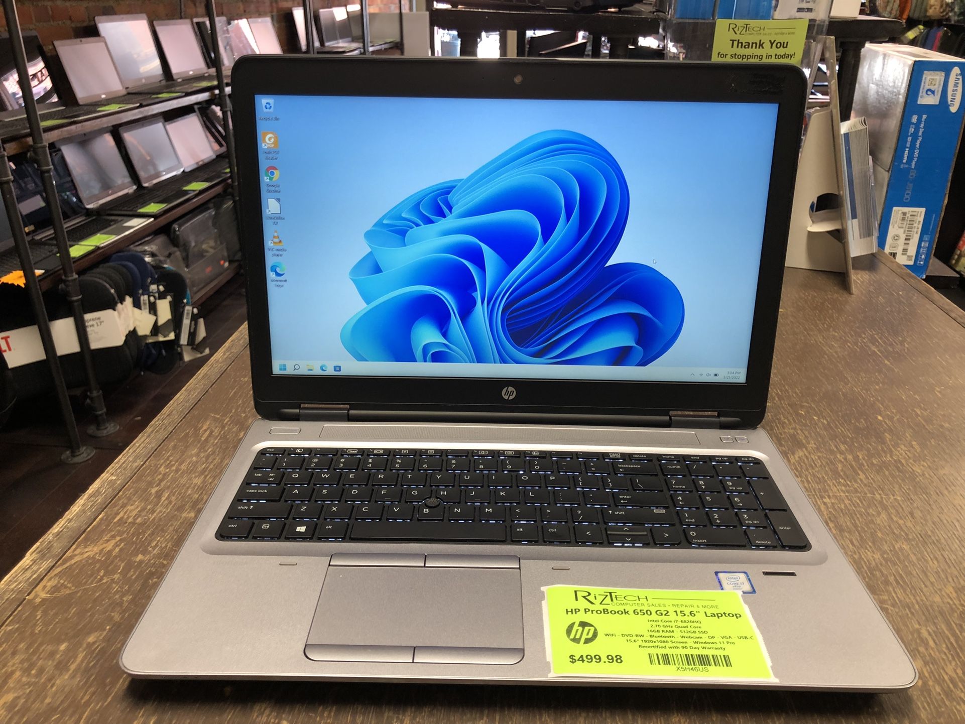 HP ProBook 650 G2 Laptop 15.6” i7 2.70GHz Quad Core 16GB RAM 512GB SSD W11Pro DVD-RW Webcam WiFi