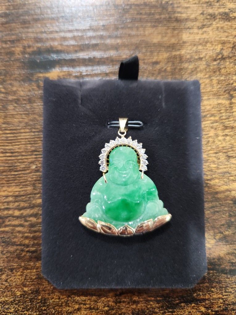 18k Gold, Diamonds, and Jade Buddah Pendent