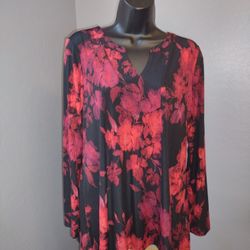 Susan Graver long sleeve red & black blouse size small
