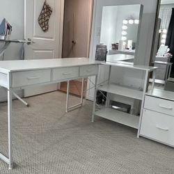 L Shaped Desk with Vanity Mirror