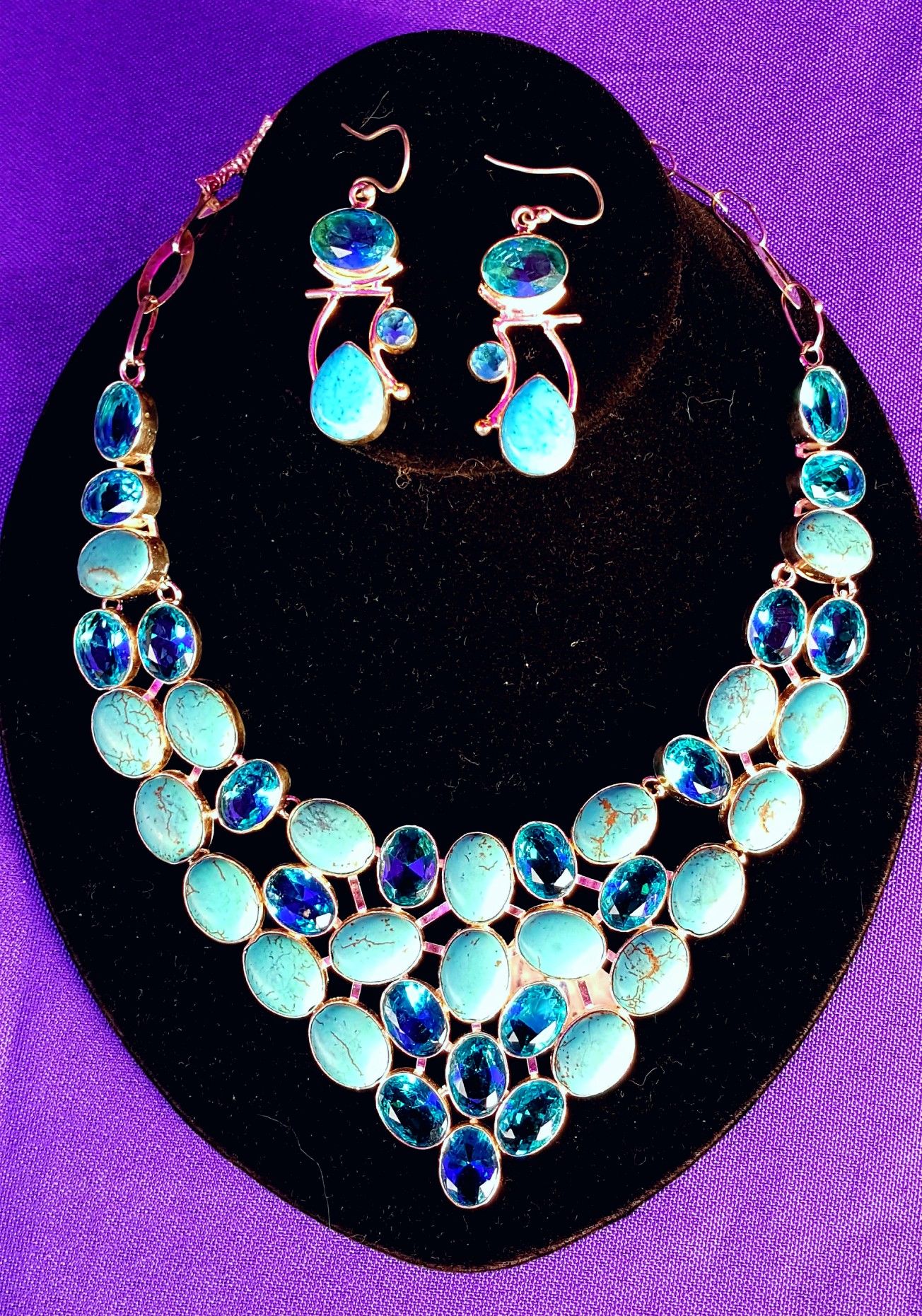 Turquoise & blue swiss topaz set in .925 silver Necklace & Earring set