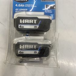 HART 2-Pack 20 Volts 4.0Ah Lithium-Ion Batteries (Charger Not Included)