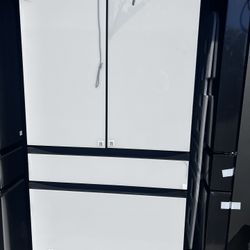 Samsung Bespoke 23 cu. ft. Counter Depth 4-Door French Door Smart Refrigerator in White Glass with Beverage Center