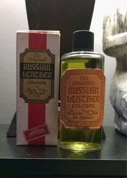 Vintage Rare Men’s Fragrance RUSSIAN LEATHER by Louis D’or of France Special Collectible Leather Label Glass Bottle