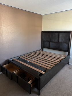 Dark Wood Platform Bed Frame with Storage
