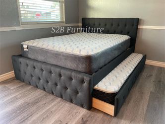 Full Twin Grey Frenchi Trundle Bed With Ortho Mattress Included!!
