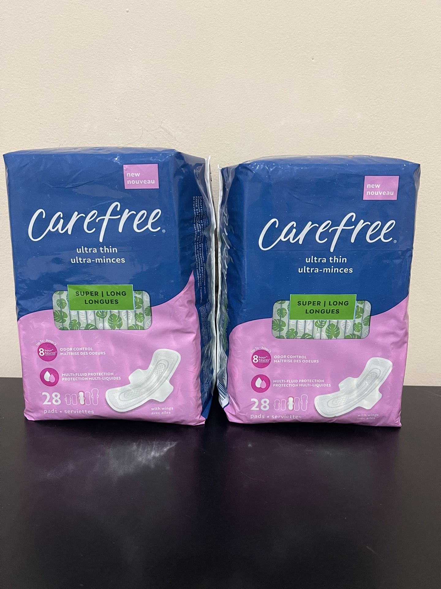 2Pack Carefree Ultra Thin Pads with Wings, Super, Long, 28 Count