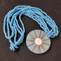 SHELL AND TURQUOISE BEADED 20" NECKLACE 