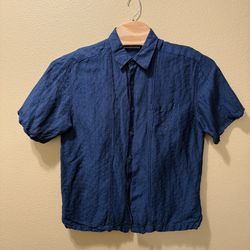 Men’s Large Cubavera 55% Linen 45% Rayon Blue Thick Textured Button Up Shirt