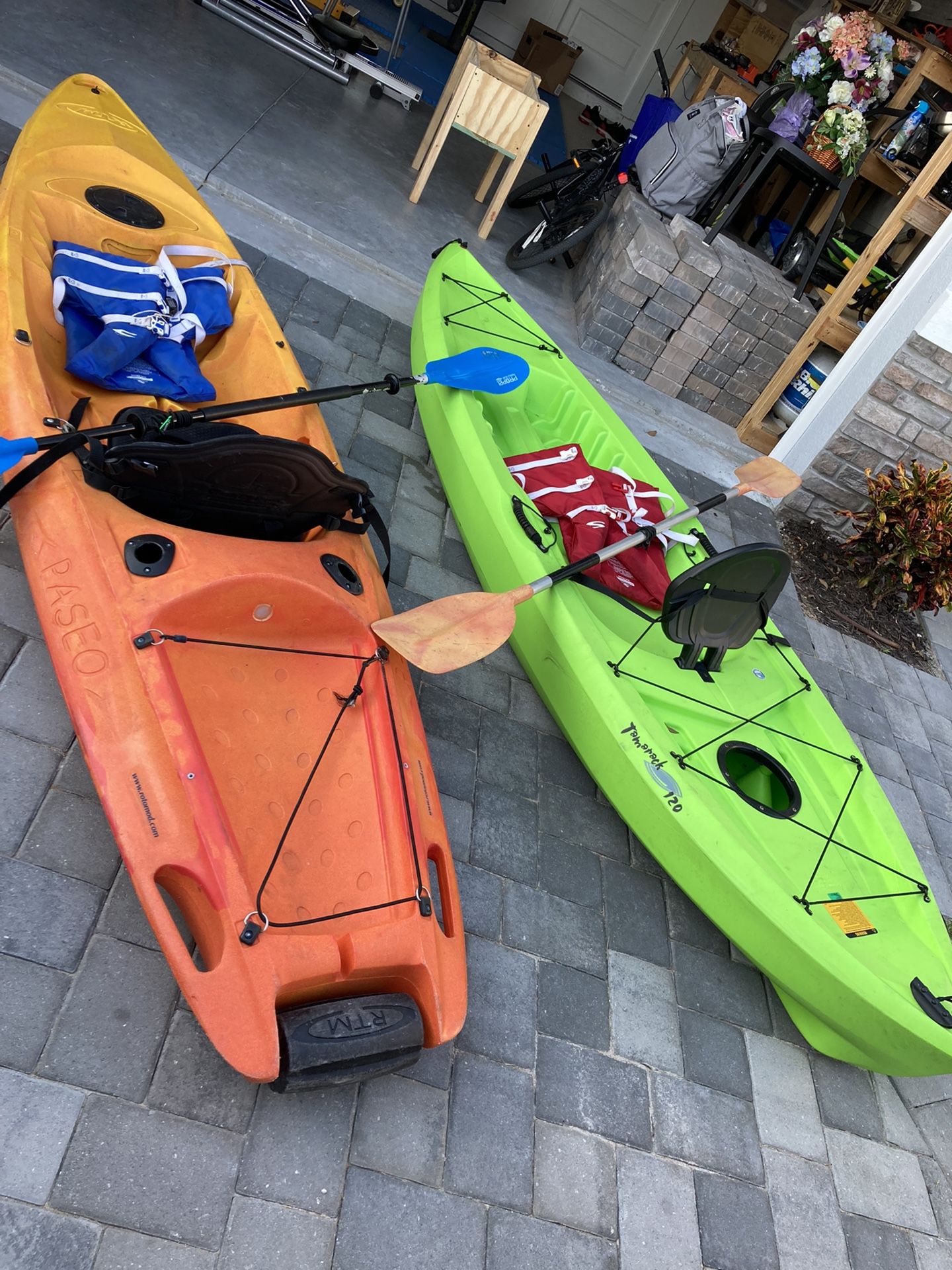 Kayaks W/paddles + Life Jackets 