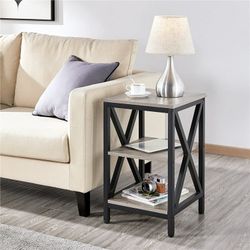 Industrial End Table with 2-Tier Shelves for Small Spaces Living Room, Gray