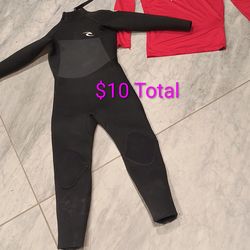 Ripcurl Youth Children Winter 4/3 mm Omega Wet Suit And Rash Guard Both Size 8 - Selling Both Together For $10 Total
