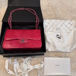 Chanel Pink Snakeskin Flap Bag 