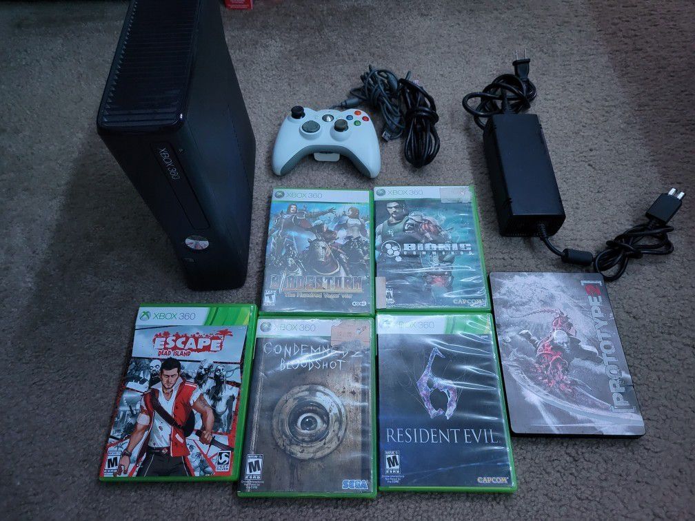 AS IS Xbox 360 Slim Console And 6 Games Tested And Working 