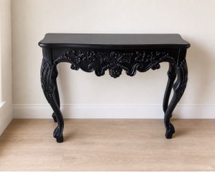 Ornate Black Carved Console Table – Rococo / Baroque Style Entryway Table