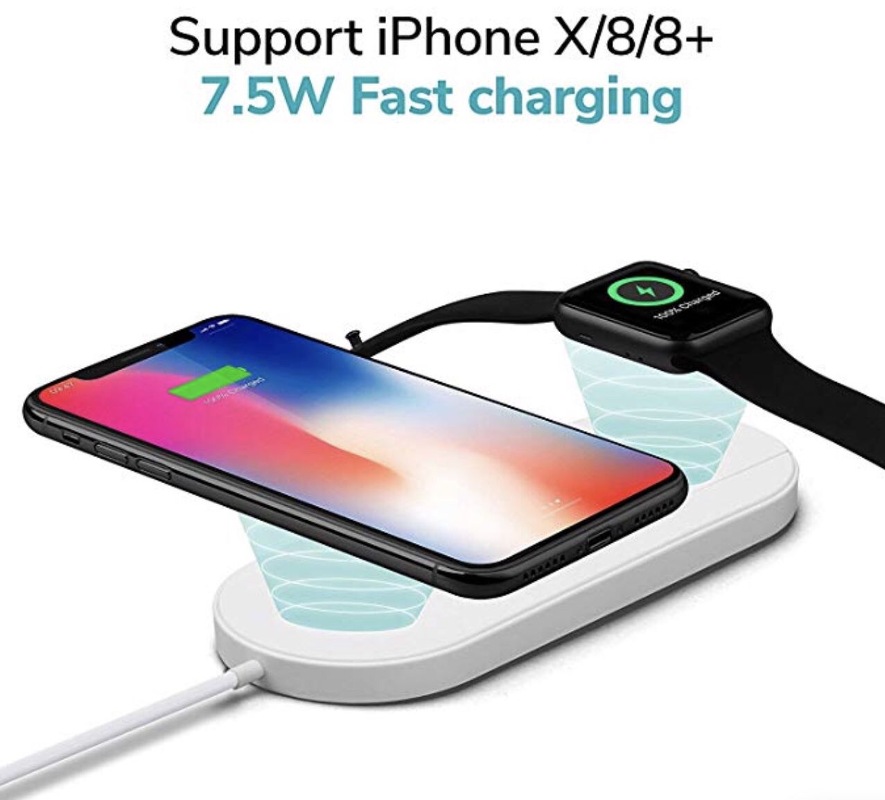 Wireless Watch Charger,Phone Wireless Charger,Qi Wireless Charging Pad Stand,2-in-1 Wireless Fast Charger for Apple Watch Series 3/2/1 & iPhone X/8/8