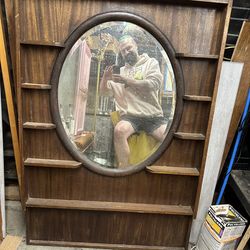 Wooden Shelving Unit w/ Oval Mirror