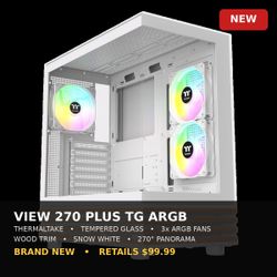 Thermaltake View 270 Plus WS ARGB PC Case — Wood White — New