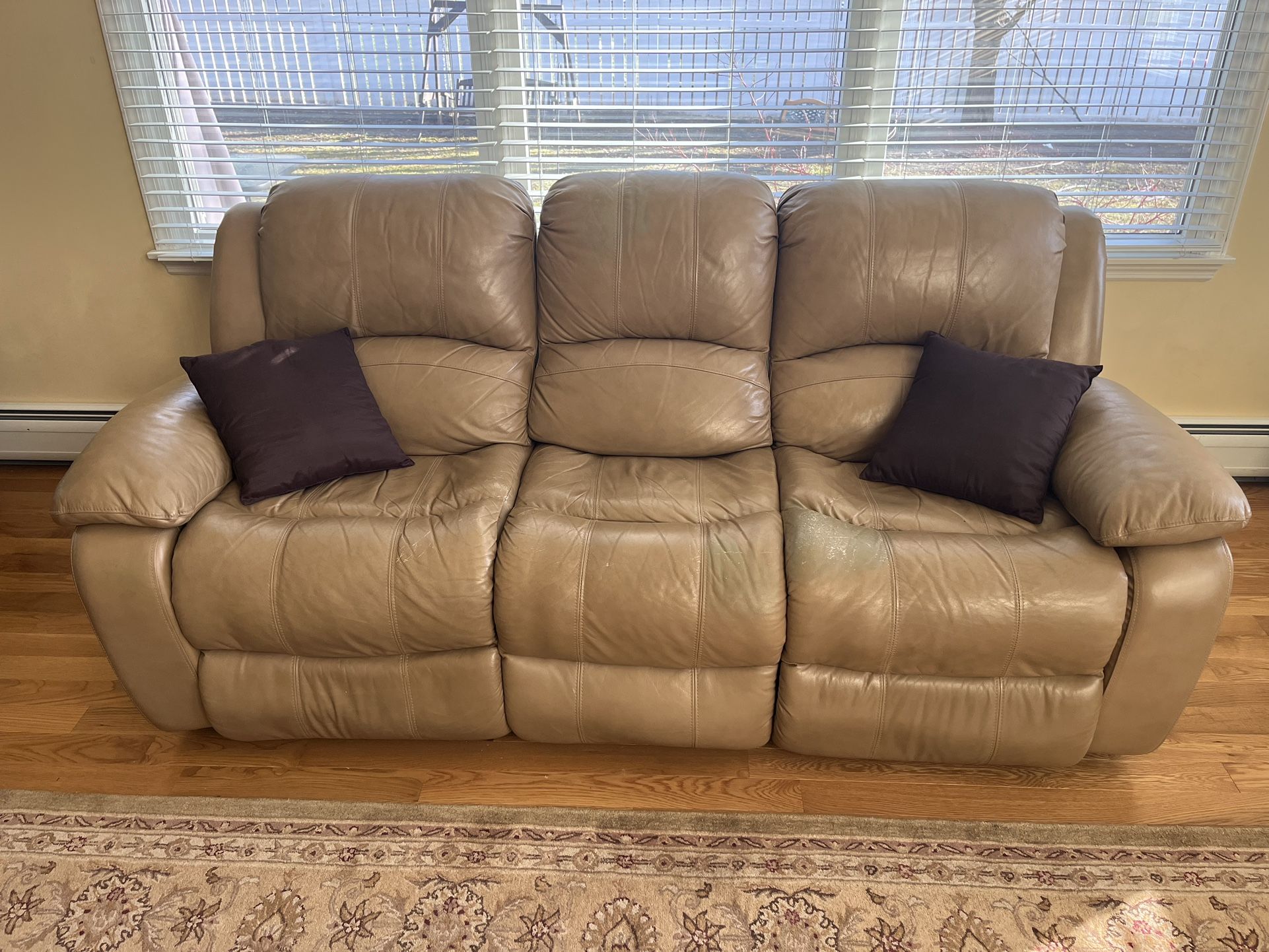 Leather Sofa Set AUTOMATIC Recliners Sectional And Loveseat With Cupholders