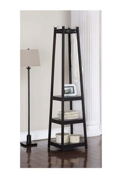 8 Hooks Coat Hat Rack Hanger Wooden Black Finish