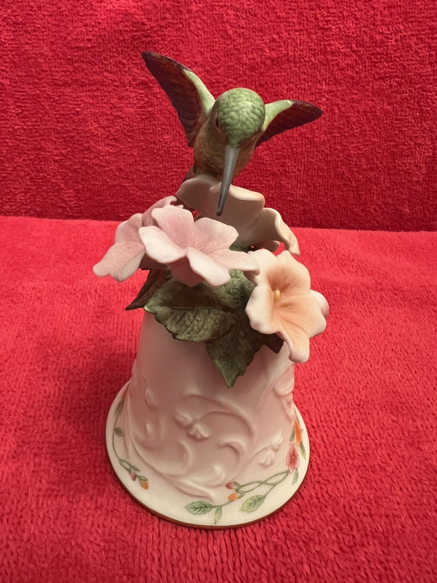 Lenox Hummingbird Porcelain Bell Collectible 1991 Pink Flowers