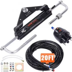 150HP Hydraulic Outboard Steering Kit Boat Marine System, Built-in Two-Way Lock Cylinder, 150HP Pump and High-Strength Nylon Hose for Single Station,