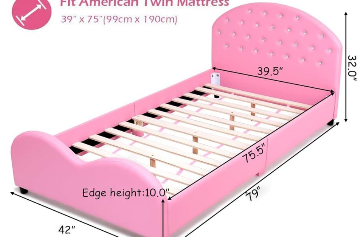 Pink Upholstered Twin bed with jewels