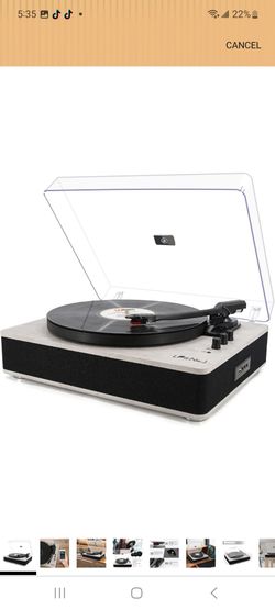 LP&NO.1 Record Player Bluetooth Turntable with Built-in Speakers and USB Play&Recording Belt-Driven Vintage Phonograph Record Player 3 Speed for Enter
