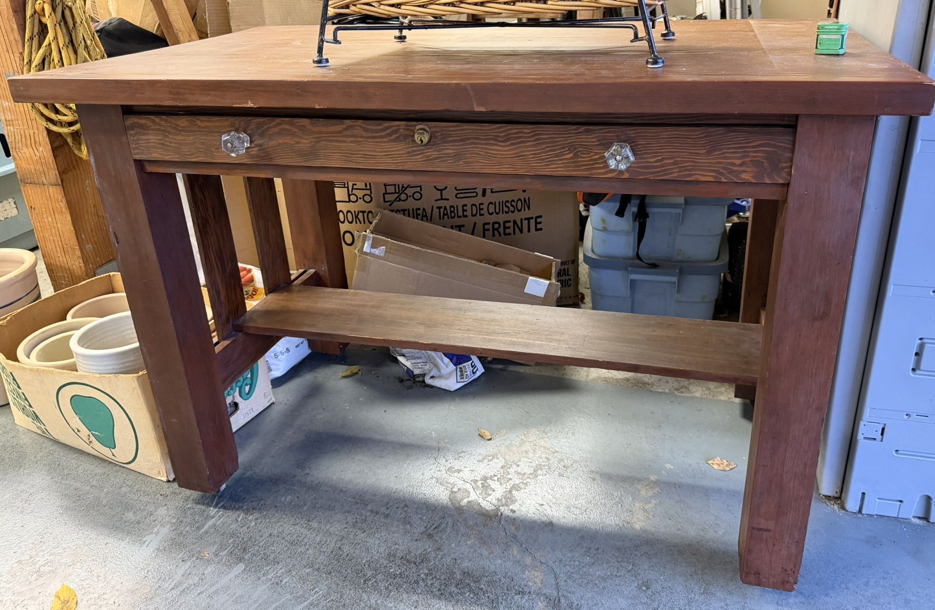 Large Wood Table with Wheels; was used for Sewing Projects
