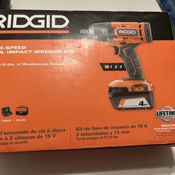 RIDGID 18v 3 Speed 1/2 Impact Wrench Kit W/ 4.0Ah Battery And Charger 