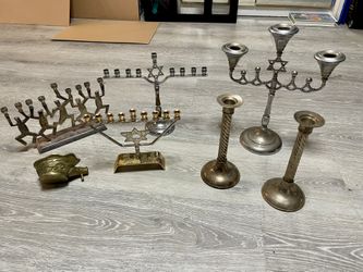 Hanukkah minorah Vintage Shabbat candelabra and set of Shabbat candles