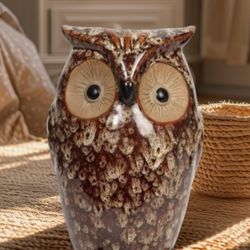 RARE FIND - Vintage 1970's Handmade Glazed Artisan Artistic Pottery Owl Vase Statuette  / Owl Figurine Vase Brown Hosley Ceramic