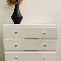 Boho Wood Dresser  White 4 Drawer -brass Knob, Chewy Closet Room Buffet Side MCM modern Clean 