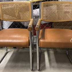 MCM Daystrom Bauhaus Style Chrome Cane Back Chairs Set-of-2