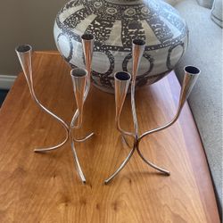 Mid Century Modern Pair Of Ystad Metall Silver Candelabras 