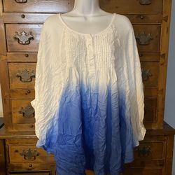 Woman’s Blue Hombre Tunic Top French Tucks Size 22/24 Lane Bryant 