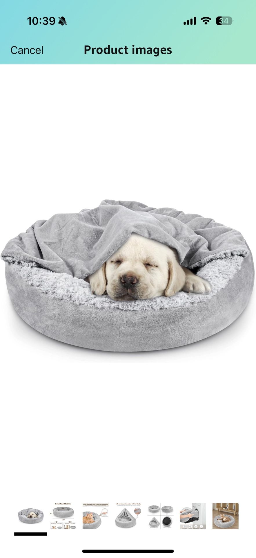 Small Dog Bed Cat Bed with Hooded Blanket, Cozy Cuddler Luxury Puppy Pet Bed, Donut Round Calming Anti-Anxiety Dog Burrow Cave Bed - Anti-Slip Bottom