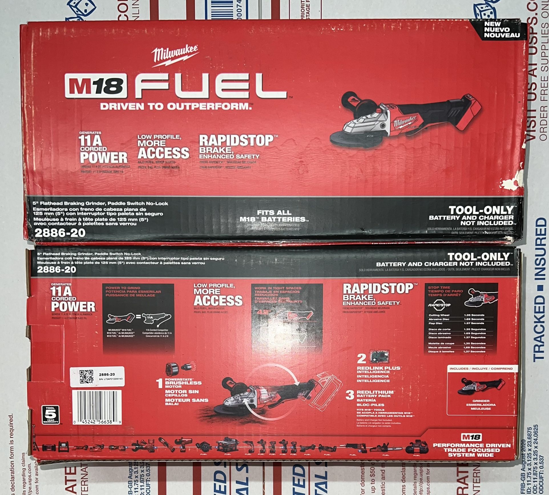 Milwaukee M18 Fuel 5” Flathead Breaking Grinder. Tool Only. Model #2886-20