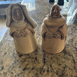 Hand Made Clay Bells Of A Priest And Nun