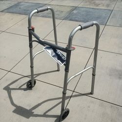 Drive Medical 10210-1 Folding Walker with Wheels and HealthSmart Walker Glides, Walker Caps for Rollators, Universal Fit