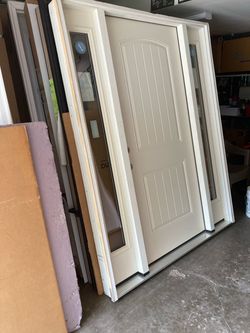 New front door , steel , right in-swing , 64 1/2 by 81 1/2 by 4 9/16 jamb
