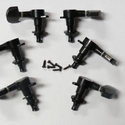 Brand New Black Machine Head Acoustic Guitar Tuners with Nut, Washers and Silver Mounting screws