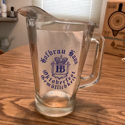 HOFBRAUHAUS  Oktoberfest Pitcher Original Vintage - 9” tall  Thick heavy glass, very solid