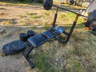 Weight Set W Bench Long Bar and Dumbell Bars 200 lbs of weights