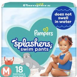Pampers Swim Diapers - Splashers - Size M, 18 Count, Gap-Free Disposable Baby Swimming Pants