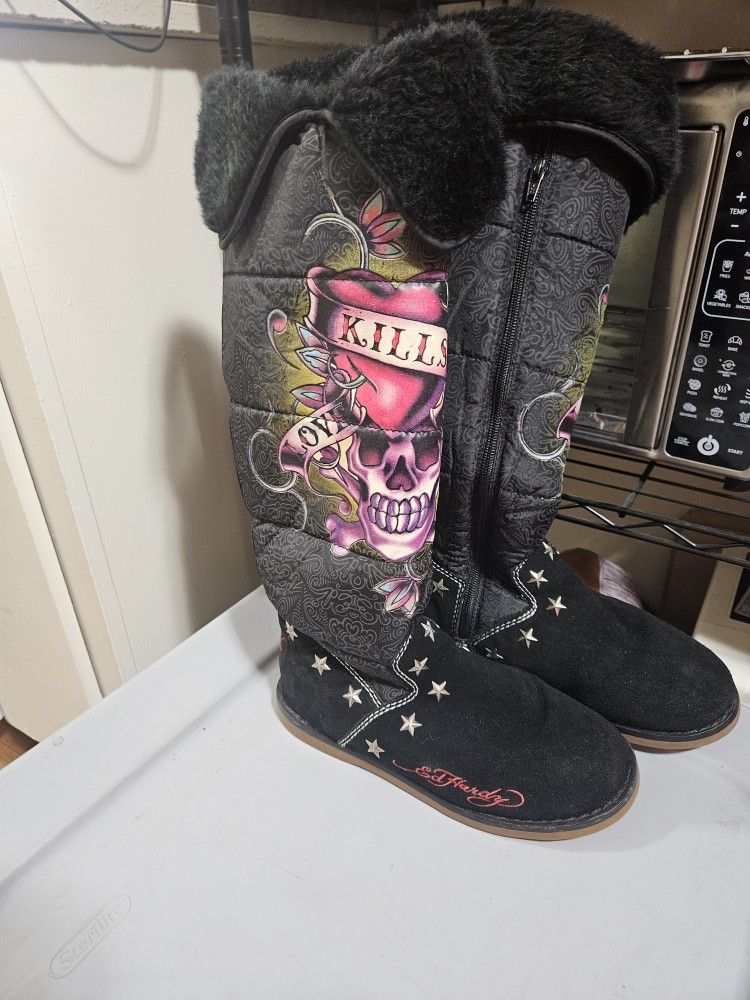 Ed Hardy Knee High Boots